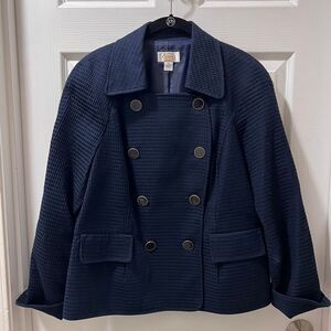 Talbots Navy Textured Double-Breasted Peacoat Jacket‎ Classic Nautical -SZ 14